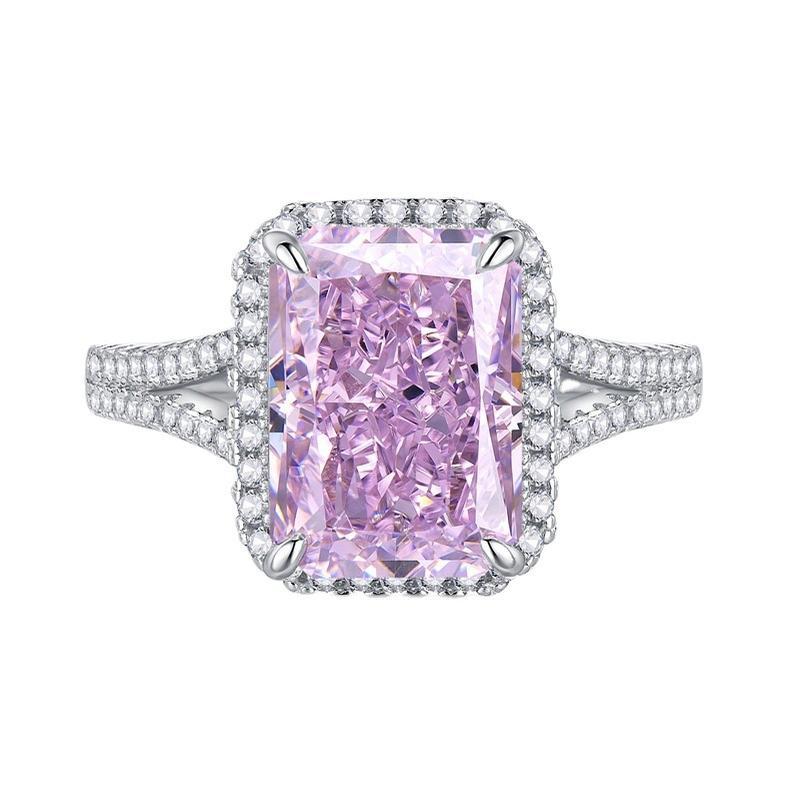 S925 Sterling Silver Ice Flower Cut Rectangular 8*11mm 8A Cubic Zirconia Ring Yellow/pink/white-139(45%)