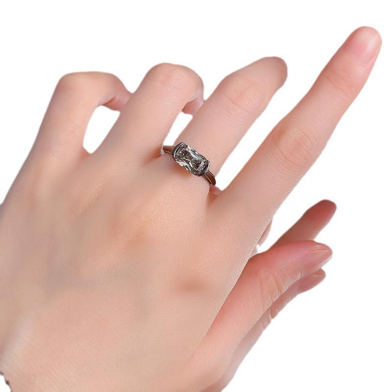 S925 Sterling Silver Black Golden Radiant Cut Rectangular Ring 6*9mm 6A Cubic Zirconia Ring-348(35%)