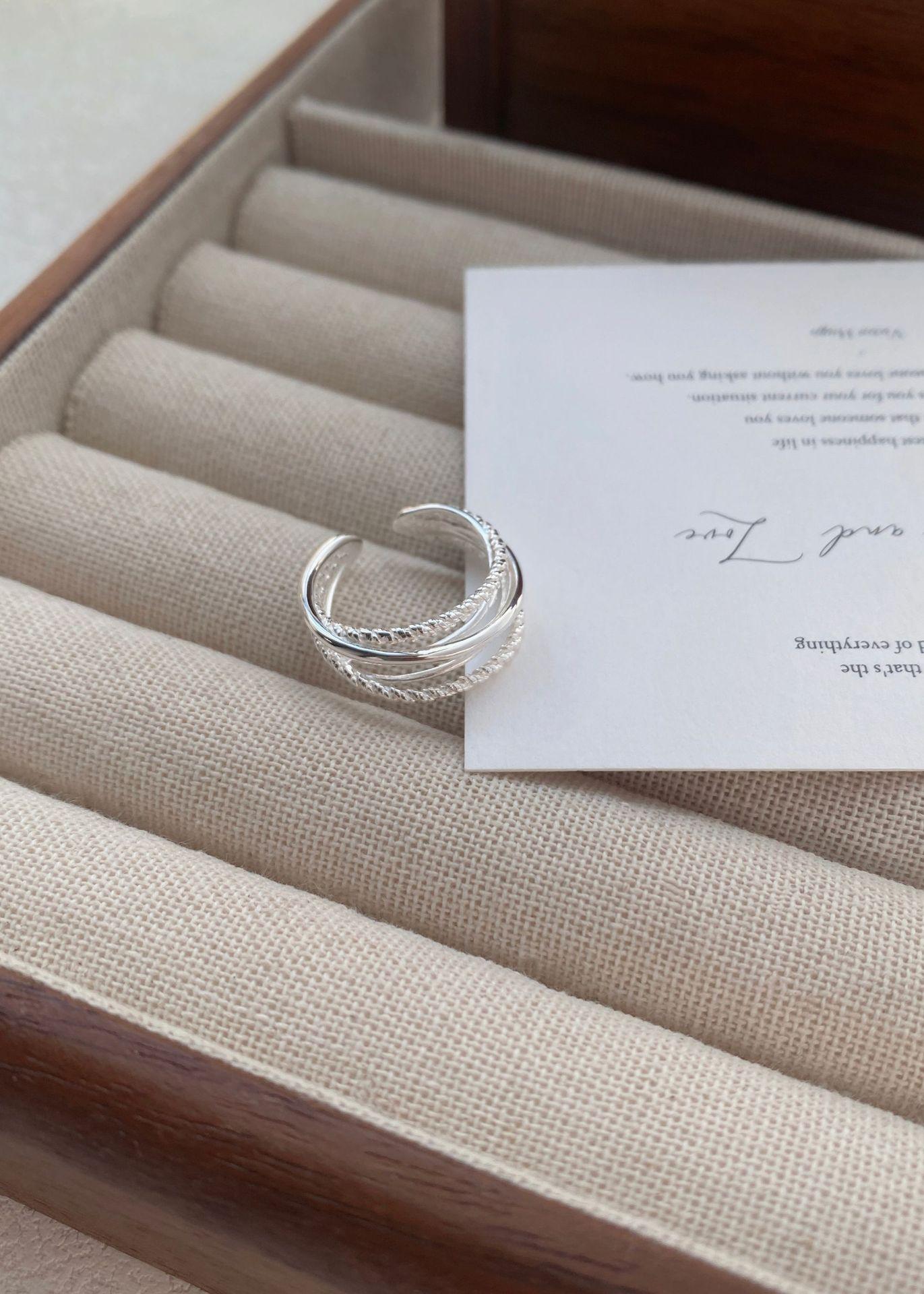 S925 Sterling Silver Multi-layered Twist Wire Ring Women's Open Ring -489(45%)