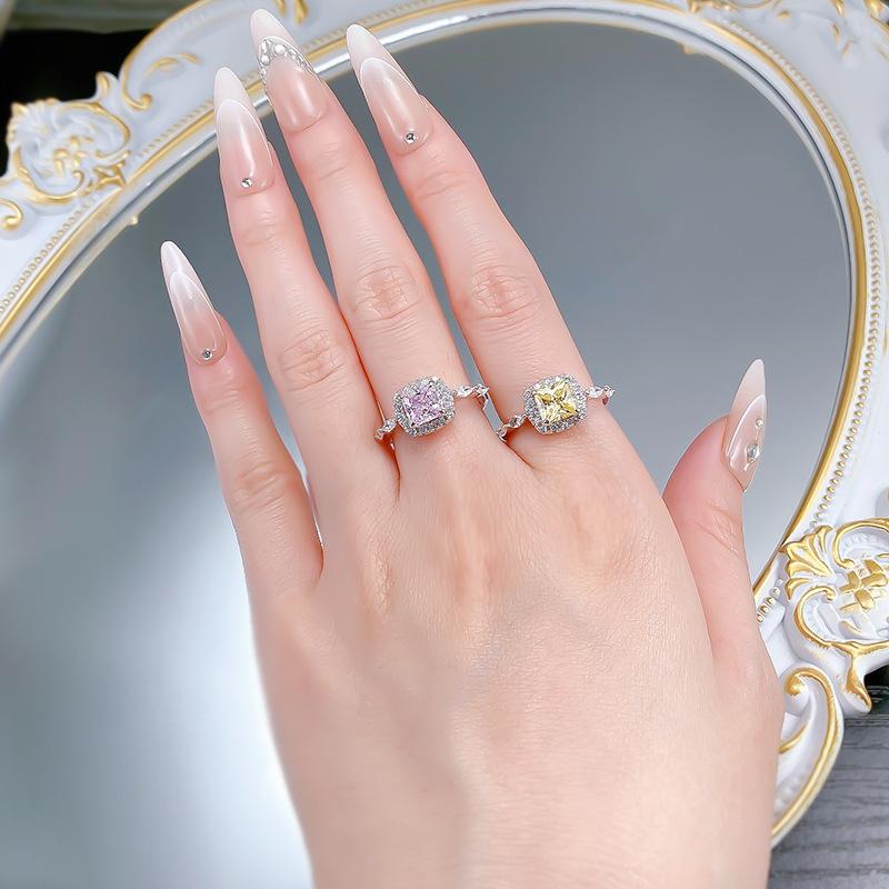 S925 Sterling Silver Princess Square Cut Yellow/Pink 6*6mm 6A Cubic Zirconia Ring-452(25%)