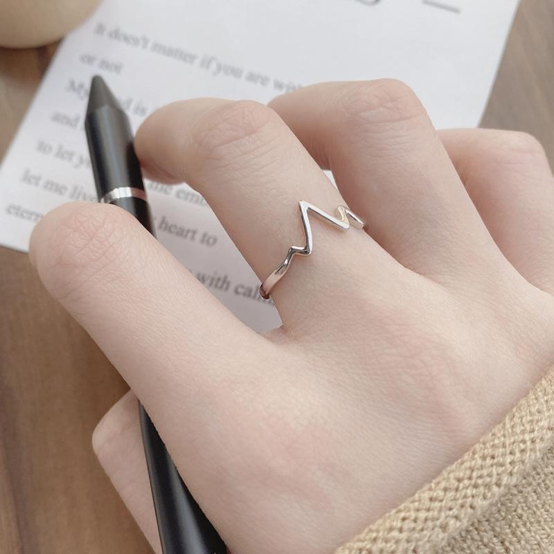 S925 Sterling Silver Simple ECG Ring Switchable Index Finger Women Ring-521(45%)