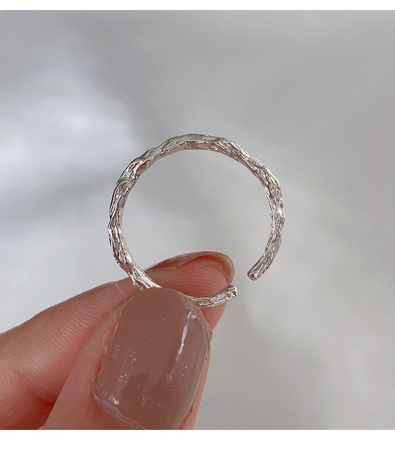 S925 Sterling Silver Irregular Candy Paper Ring for Women Plain Texture Ring - 542(45%)