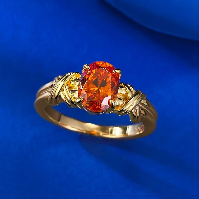 S925 Sterling Silver  Orange Oval Radiant  6*8mm  6A Cubic Zirconia Ring-423(25%)