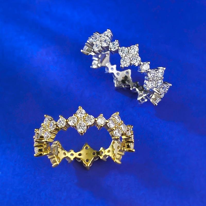 S925 Silver Four-Leaf Flower Ring Band Ring Wide Ring 6A Cubic Zirconia Ring fashion jewelry accessory woman girl promise ring Springtok-278(35%)