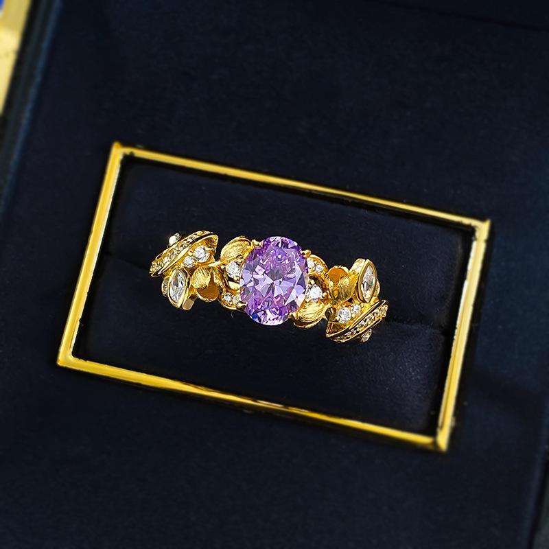 S925 Silver Purple Bauhinia Fairy Oval Ring 6*8mm 6A Cubic Zirconia Ring fashion jewelry accessible woman girl promise ring Springtok-105(35%)