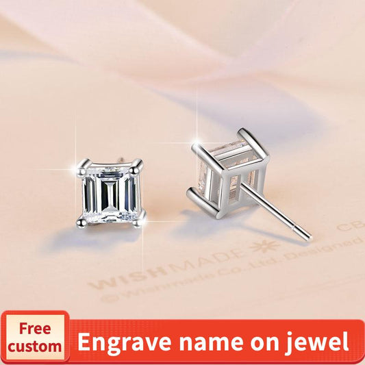 925 Sterling Silver Princess Square Earrings Synthetic Moissanite Earrings Daily Life Earrings(35%)-641