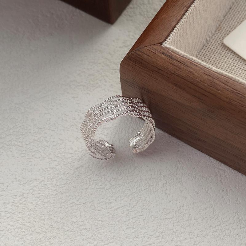 S925 Sterling Silver Braided Line Multi-layer Wrapped Ring Women's Open Ring -490(45%)