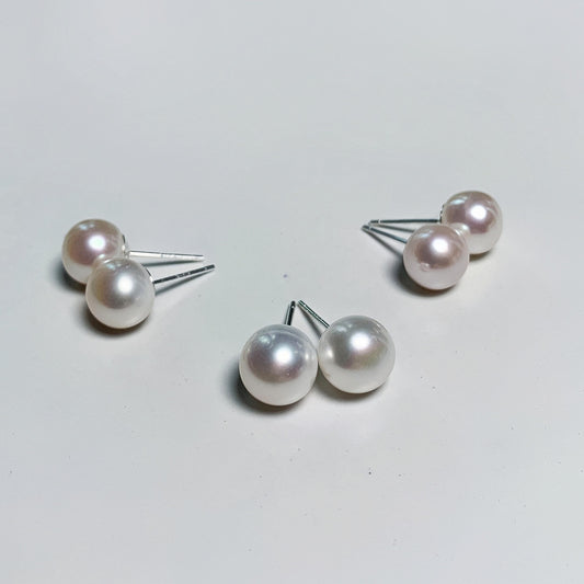 NO91 Nearly Round Oblate Nature Freshwater Pearl S925 Sterling Silver Earrings/ High light Slightly blemished natural freshwater pearl/ Send A Special Cloth For Cheaning The Earrings