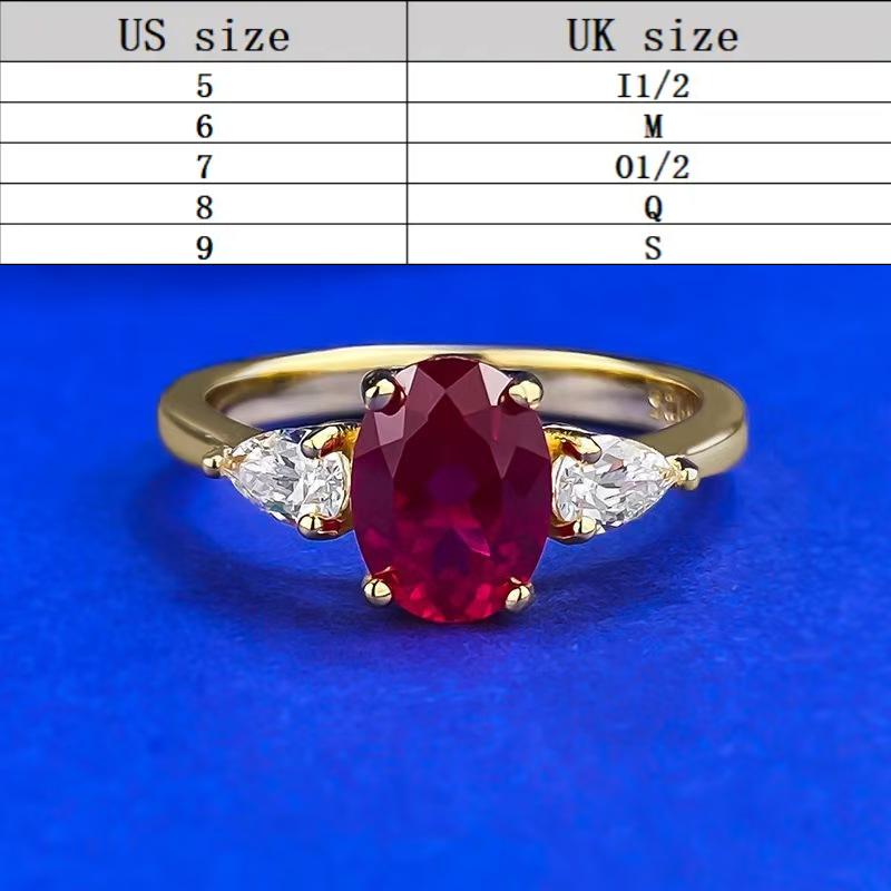 S925 Sterling Silver Oval Cut Ring Red/Blue 6*8mm 6A Cubic Zirconia Ring fashion jewelry accessory woman girl promise ring-271(35%)