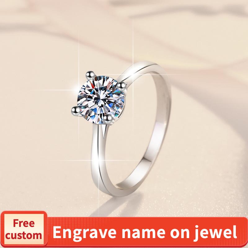 NO.130 S925 Sterling Silver D Color Synthetic Moissanite Four-Claw Ring - 1 Carat & 2 Carats, High Grade Elegant Luxury,  Engagement Ring fashion jewelry accessory woman girl promise ring Springtok