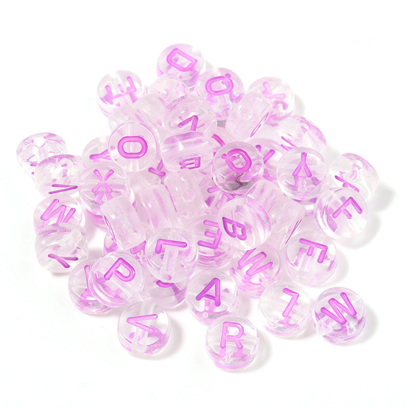 100 Pcs/Pack Acrylic Colorful English Beads Transparent Candy Color Flat round Loose Beads Diy Hand Beaded Material