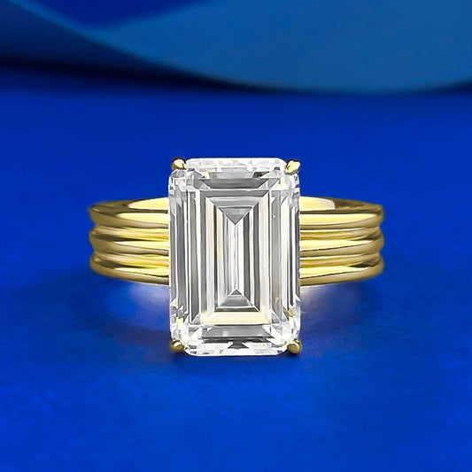 S925 Sterling Silver Three Row Band Grandma Cut Rectangular 8*12mm 6A Cubic Zirconia Ring-381(35%)