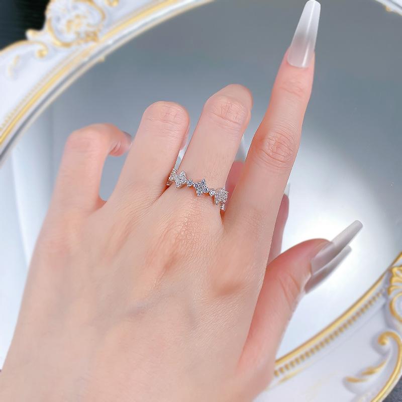NO.095 S925 Silver Four-Leaf Flower Ring Band Ring Wide Ring 6A Cubic Zirconia Ring fashion jewelry accessory woman girl promise ring Springtok