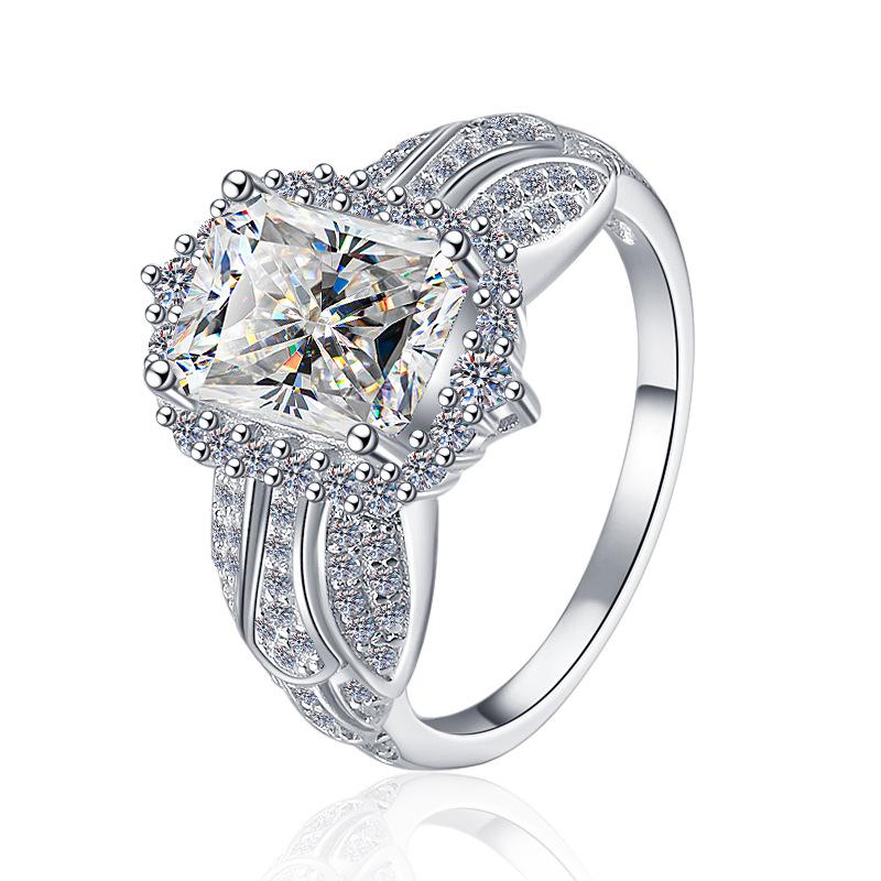 8A Cubic Zirconia S925 Sterling Silver Big Radiant Rectangular Ring 3Carat-446(25%)