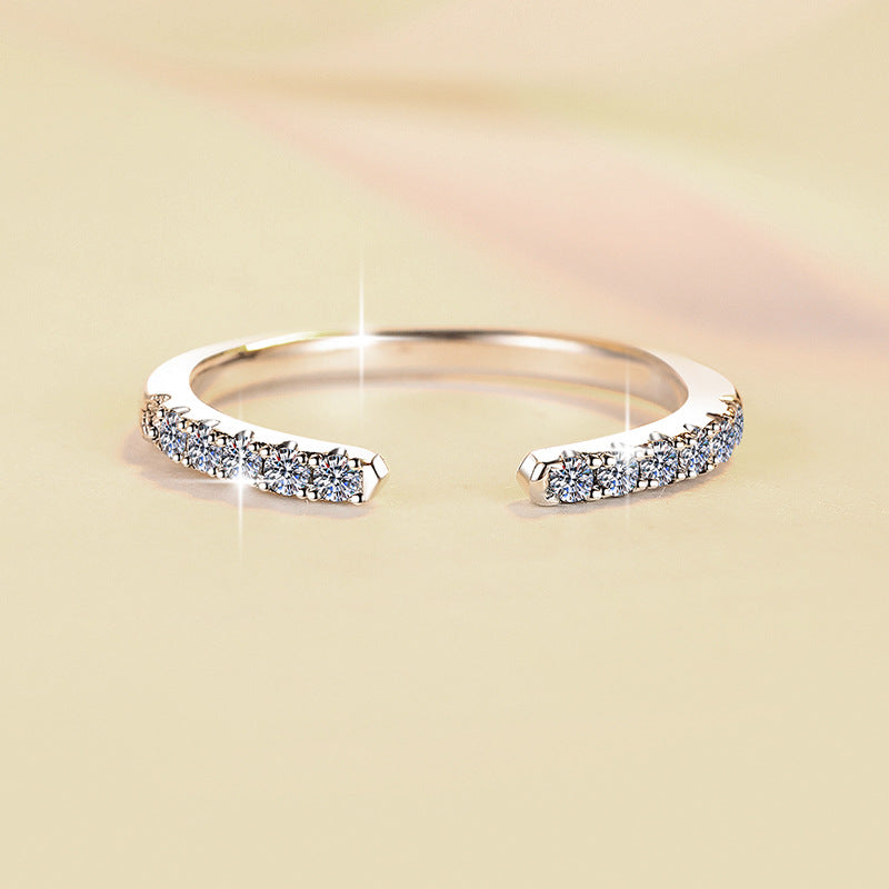S925 Sterling Silver Adjustable Open Stackable Moissanite Ring-582(35%)
