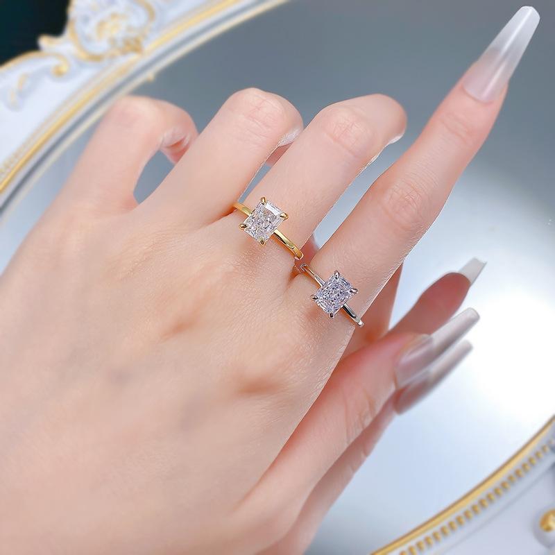 S925 Sterling Silver Rectangular Ice Flower Cut 6 * 8mm 8A Cubic Zirconia Ring-422 custom  engagement  ring(25%)