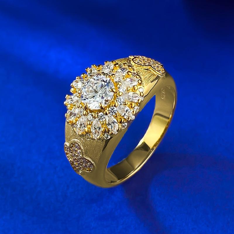 S925 Sterling Silver Golden Plated Brushed Ring 6A Cubic Zirconia Ring fashion jewelry accessory woman girl promise ring Springtok-350(35%)