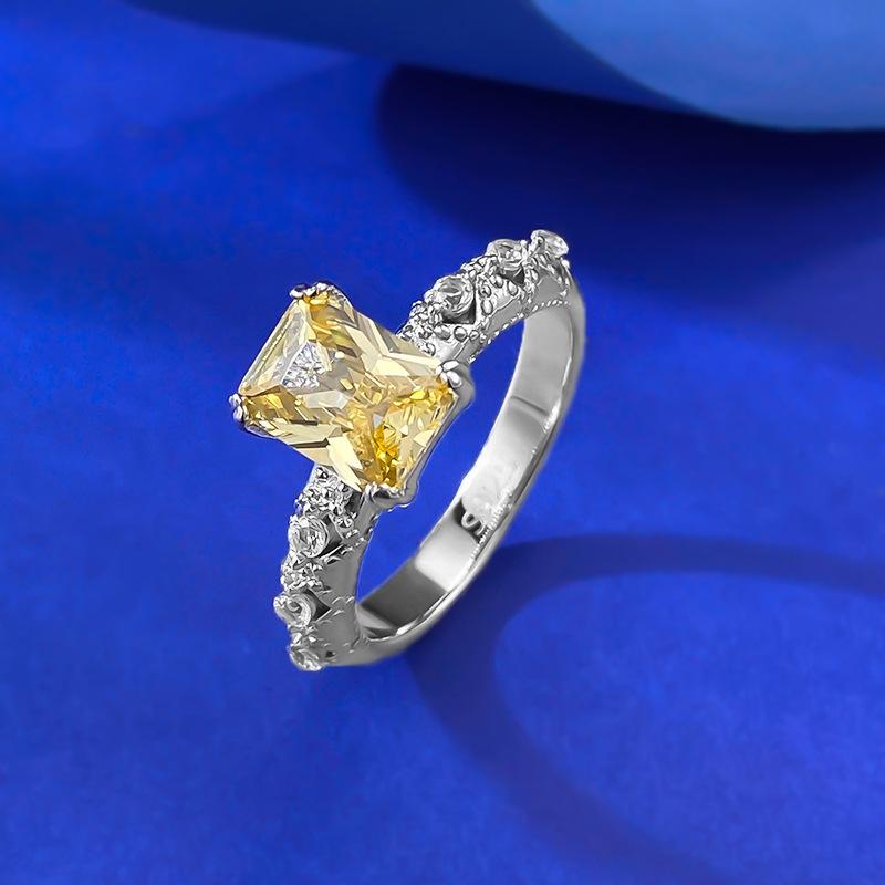 S925 Sterling Silver Yellow Radiant Cut Rectanglar Ring 6*8mm 8A Cubic Zirconia Ring-125(35%)