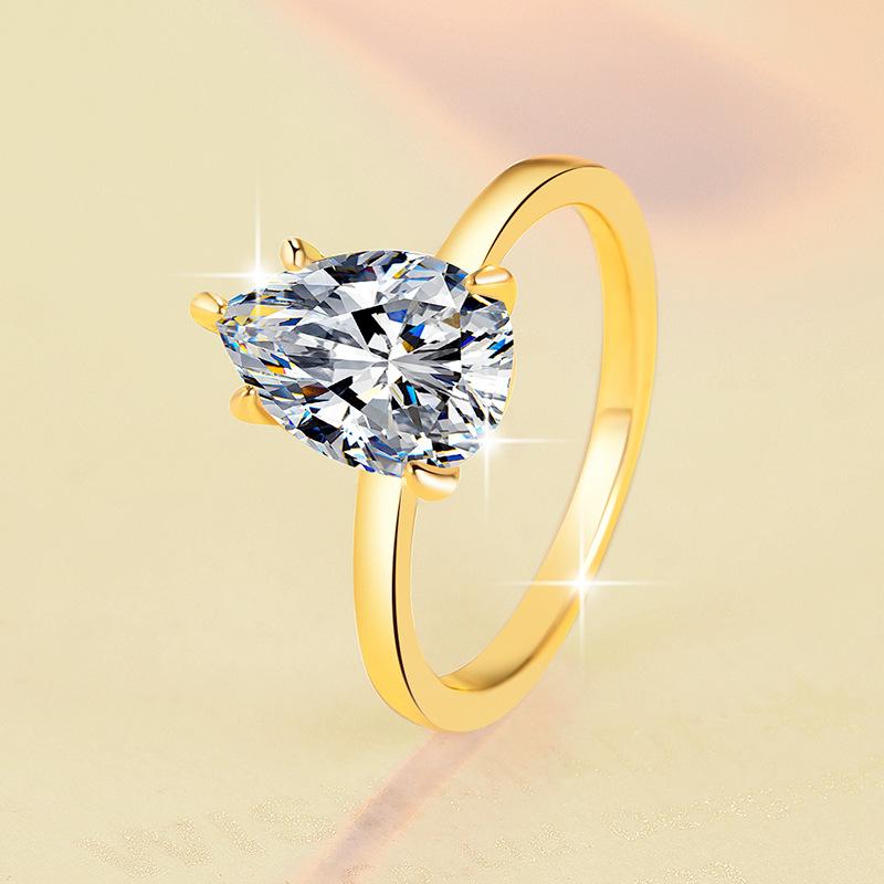 6A Cubic Zirconia S925 Sterling Silver Water Drop Pear Shape Ring 2 Carat Emerald Ring-468(25%)