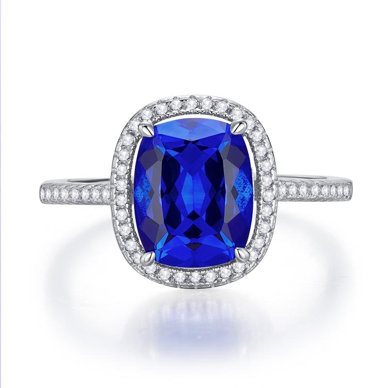 S925 sterling silver blue oval cut cushion shape Ring 8*10mm 8A cubic zirconia ring Springtok-160(35%)