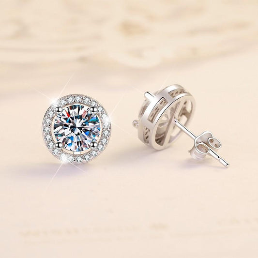 S925 Sterling Silver High Grade Synthetic Moissanite Stud Earrings /Round Wrap Style/ /Certified Synthetic Moissanite/High Grade Of D Color E Cut VVS1 Clarity/Superflash Synthetic Moissanite