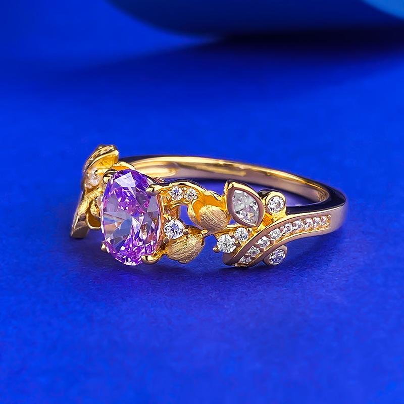 S925 Silver Purple Bauhinia Fairy Oval Ring 6*8mm 6A Cubic Zirconia Ring fashion jewelry accessible woman girl promise ring Springtok-105(35%)