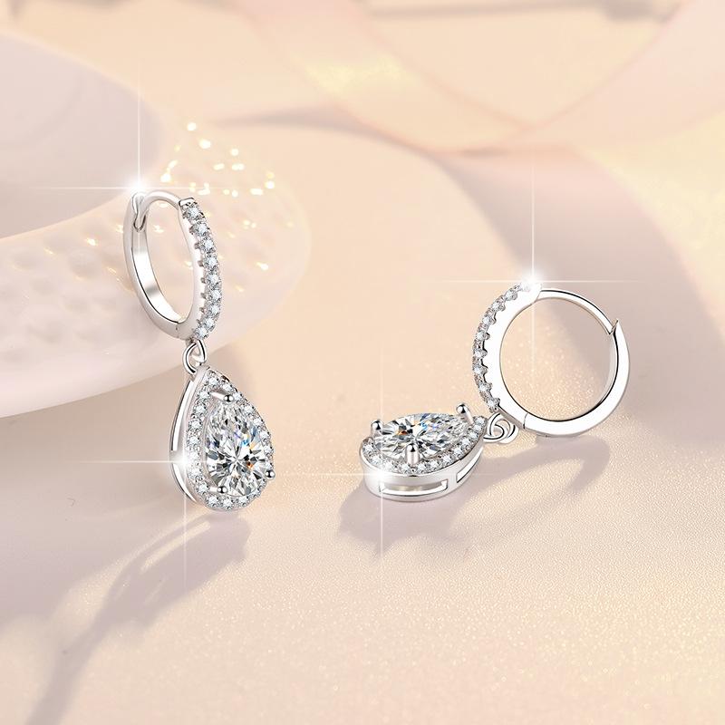 S925 Sterling Silver Pear-Shaped Earrings Synthetic Moissanite Earrings Daily Life Earrings(35%)-601