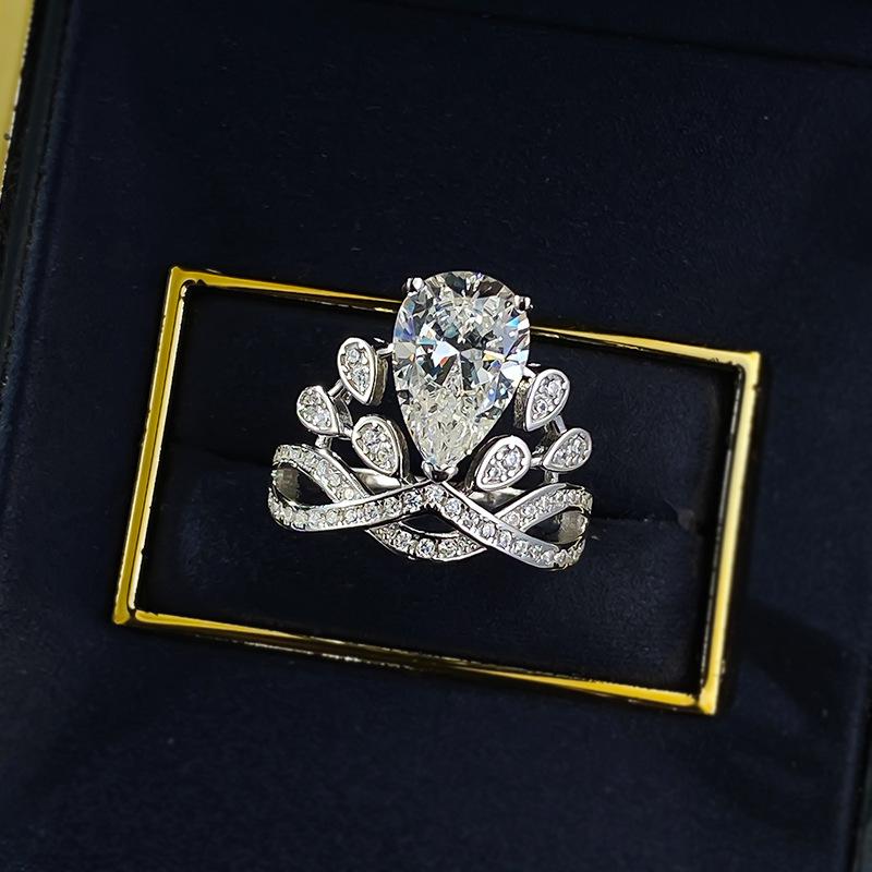 S925 sterling silver oval cut pear-shaped water drop Ring 8*12mm 6A cubic zirconia ring fashion jewelry accessory woman girl promise ring-338(35%)