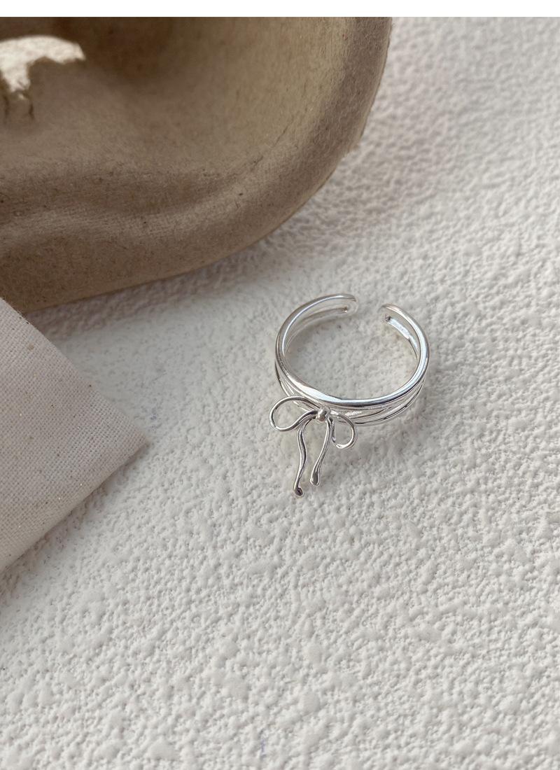 S925 Sterling Silver Simple Bowknot Ring for Women Open Ring -510(45%)