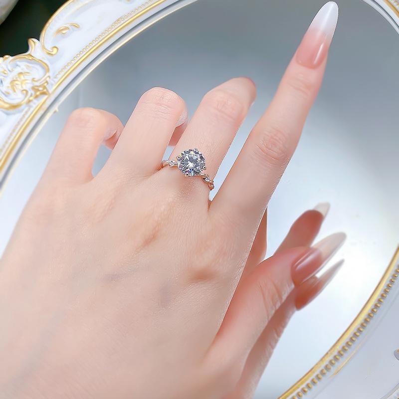 S925 Sterling Silver Wrapped White Golden Four-claws Round 9*9mm 6A Cubic Zirconia Ring-430(25%)