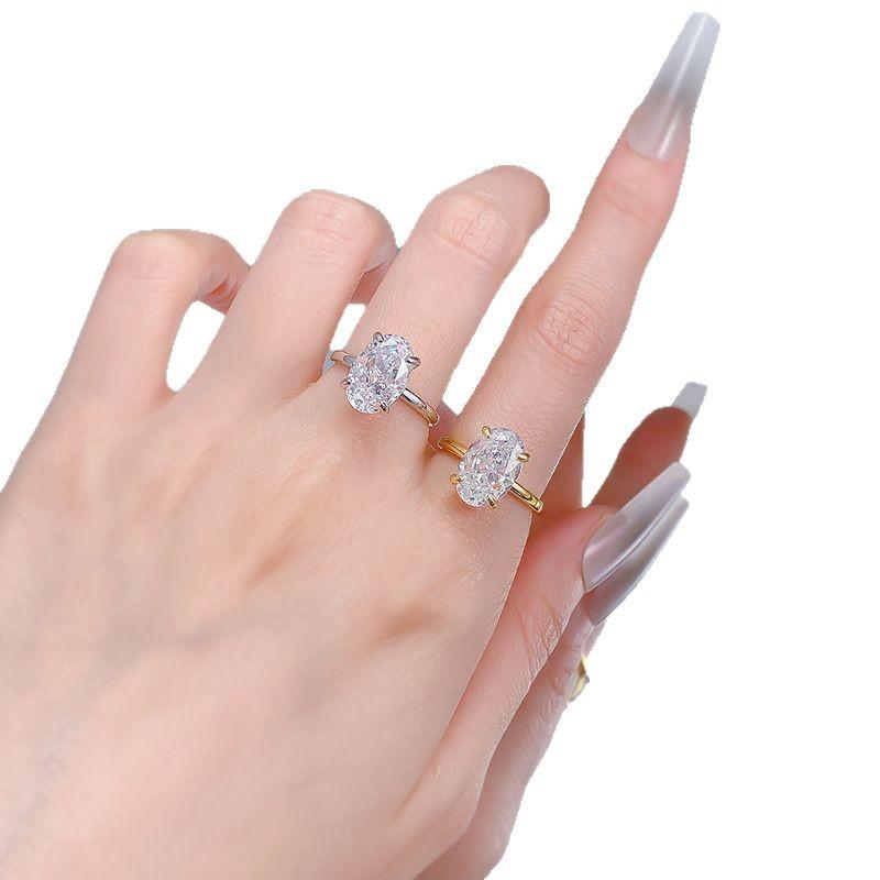 S925 sterling silver oval cut pigeon egg Ring 8*12mm 8A cubic zirconia ring-231(35%)