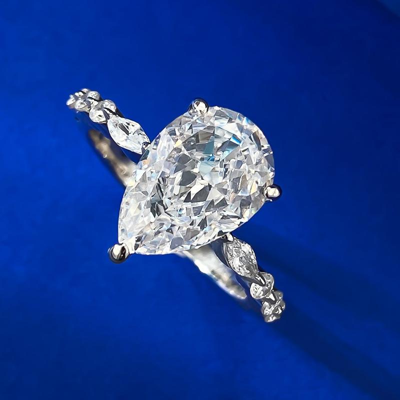 S925 Sterling Silver Pear-Shaped Ice Flower Cut Water Drop Ring 8 * 12mm 8A Cubic Zirconia Ring fashion jewelry accessory woman girl promise ring Springtok-294(35%)