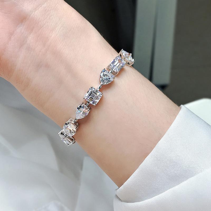 S925 Sterling Silver Full Irregular Square/Heart/Rectangular/Oval 8A Cubic Zirconia Bracelet-303(15%)
