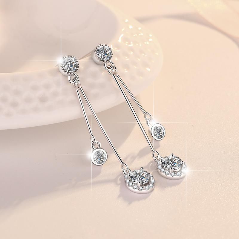 46. S925 Sterling Silver Line  Earrings D Color Synthetic Moissanite