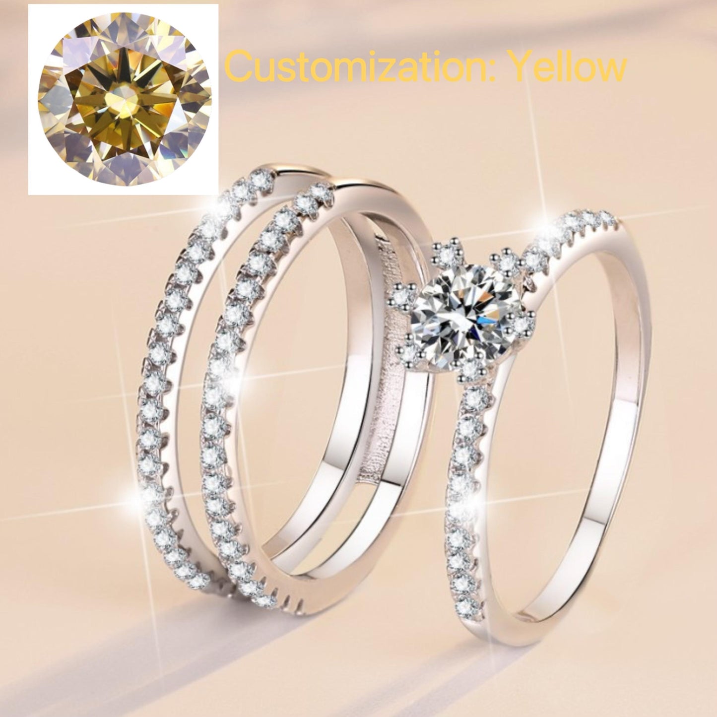 S925 Sterling Silver Three-Row Ring Synthetic Moissanite Ring fashion jewelry accessory woman girl promise ring-207(35%)