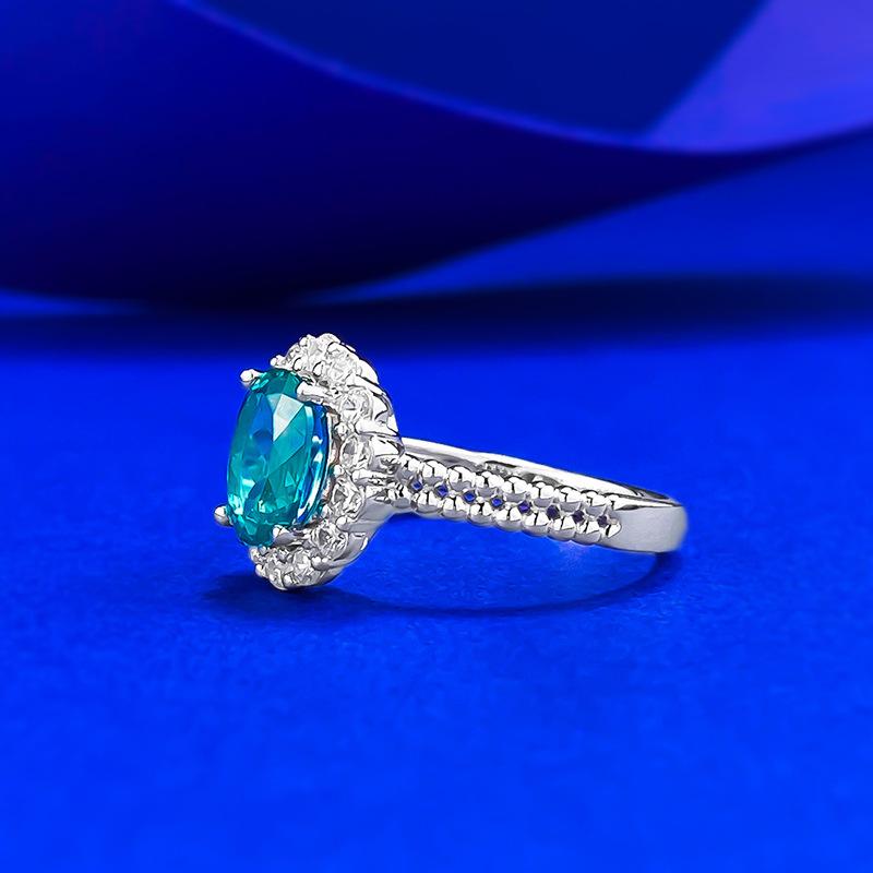 S925 Sterling Silver Green Oval Cut Inlay Ring 6*8mm 1.5 Carat 6A Cubic Zirconia Ring-453(25%)