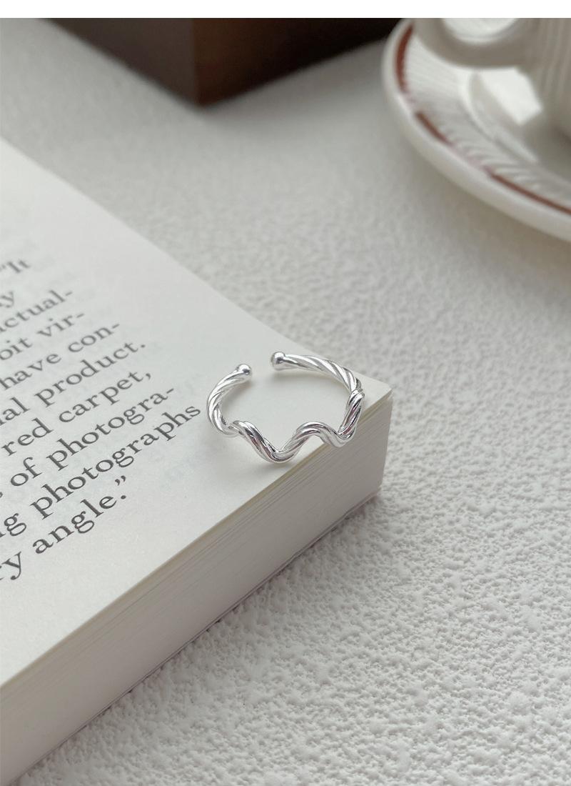 S925 Sterling Silver Simple Irregular Wave Braided Open Ring for Women - 513(45%)