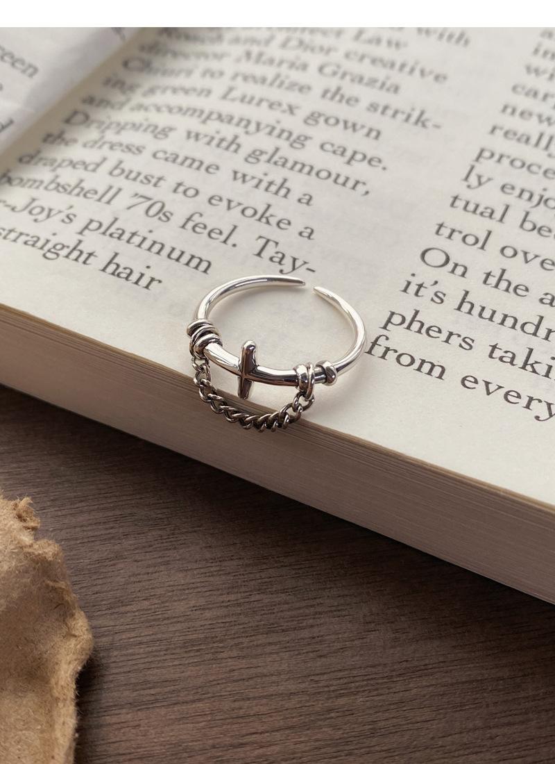 S925 Sterling Silver Vintage Chain Cross Silver Ring for Women - 505(45%)