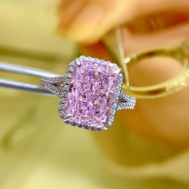 S925 Sterling Silver Ice Flower Cut Rectangular 8*11mm 8A Cubic Zirconia Ring Yellow/pink/white-139(45%)