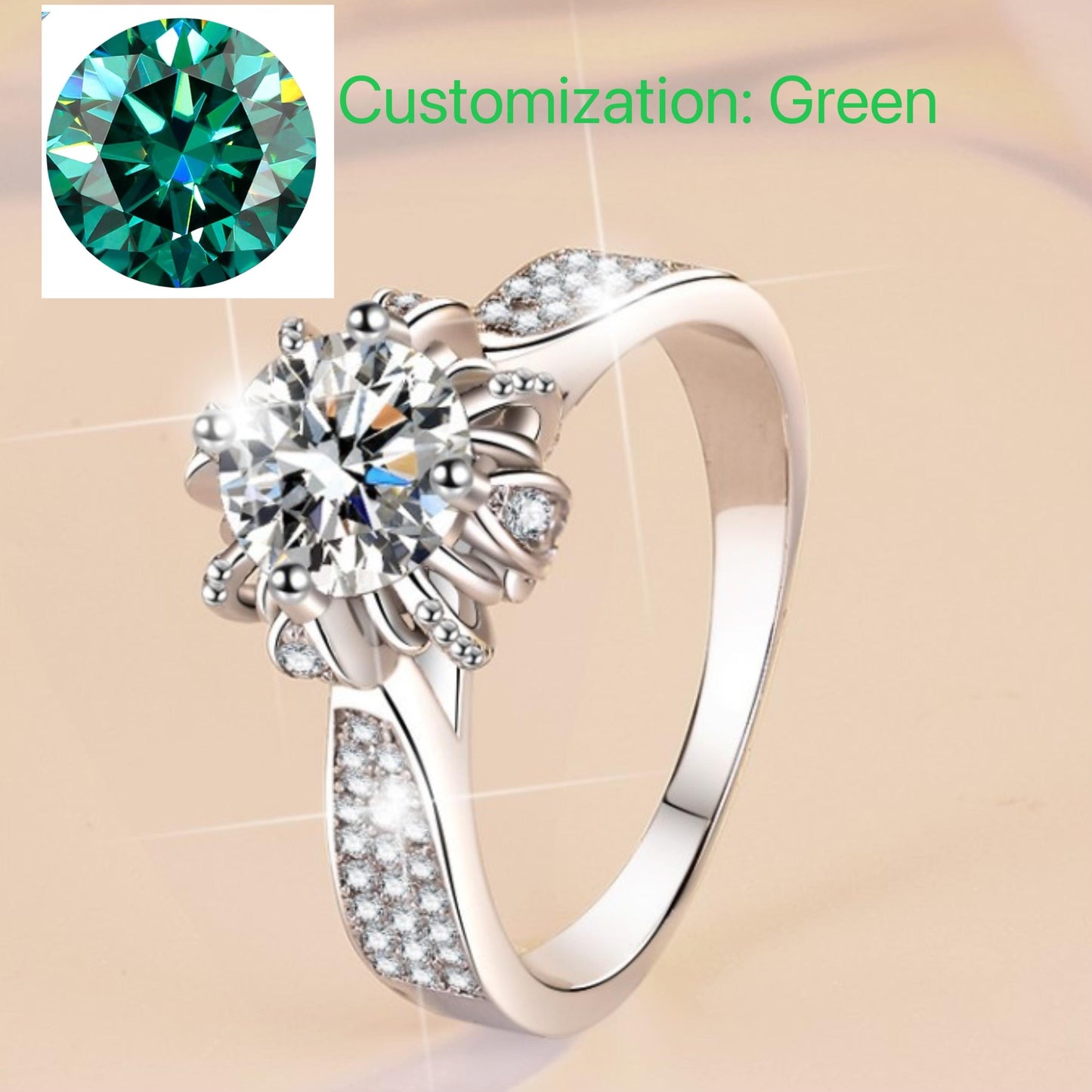 NO.111 925 Sterling Silver Rose Bud Ring Synthetic Moissanite Ring fashion jewelry accessory woman girl promise ring Springtok