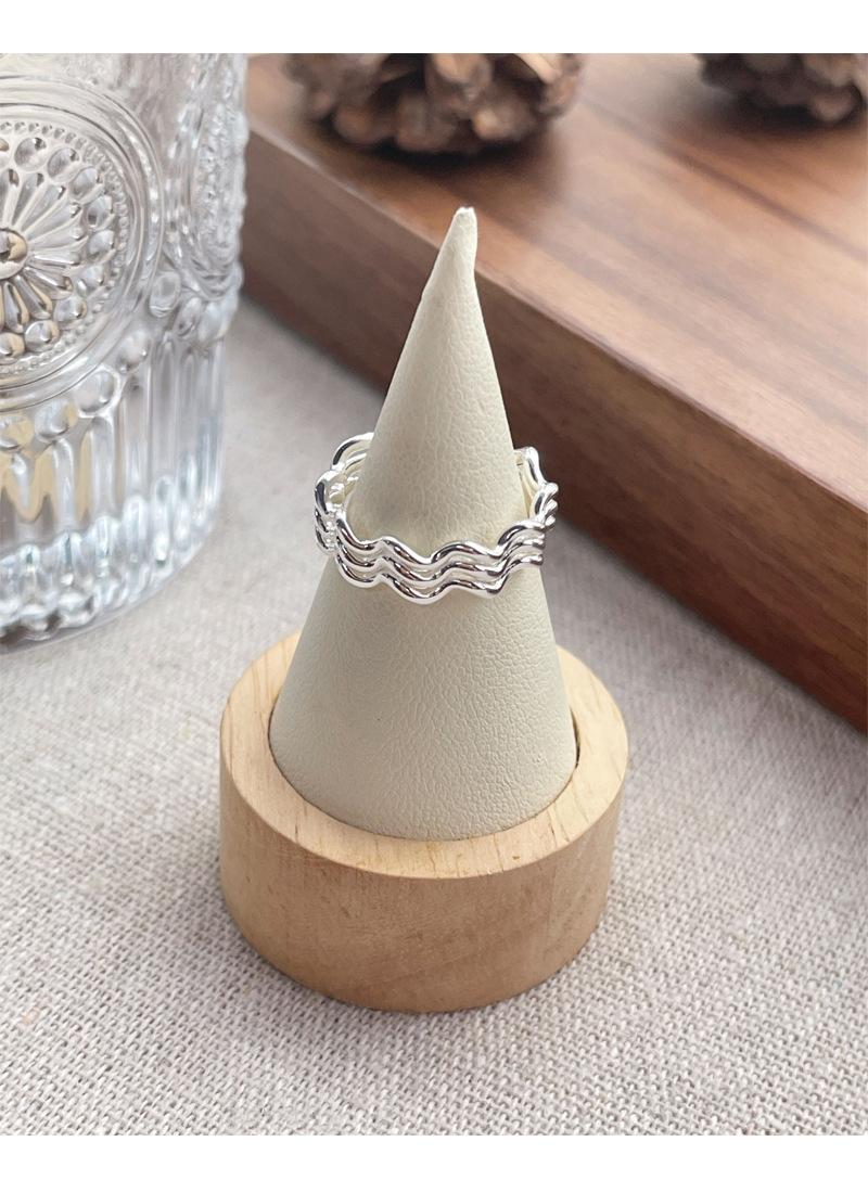 S925 Sterling Silver Three-Layer Wave Ring for Women Geometric Open Ring -532(45%)