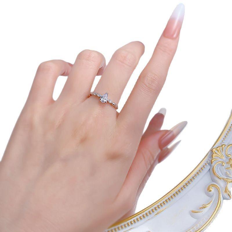 S925 Sterling Silver Mini Water Drop Ring 6A Cubic Zirconia Ring-162(35%)