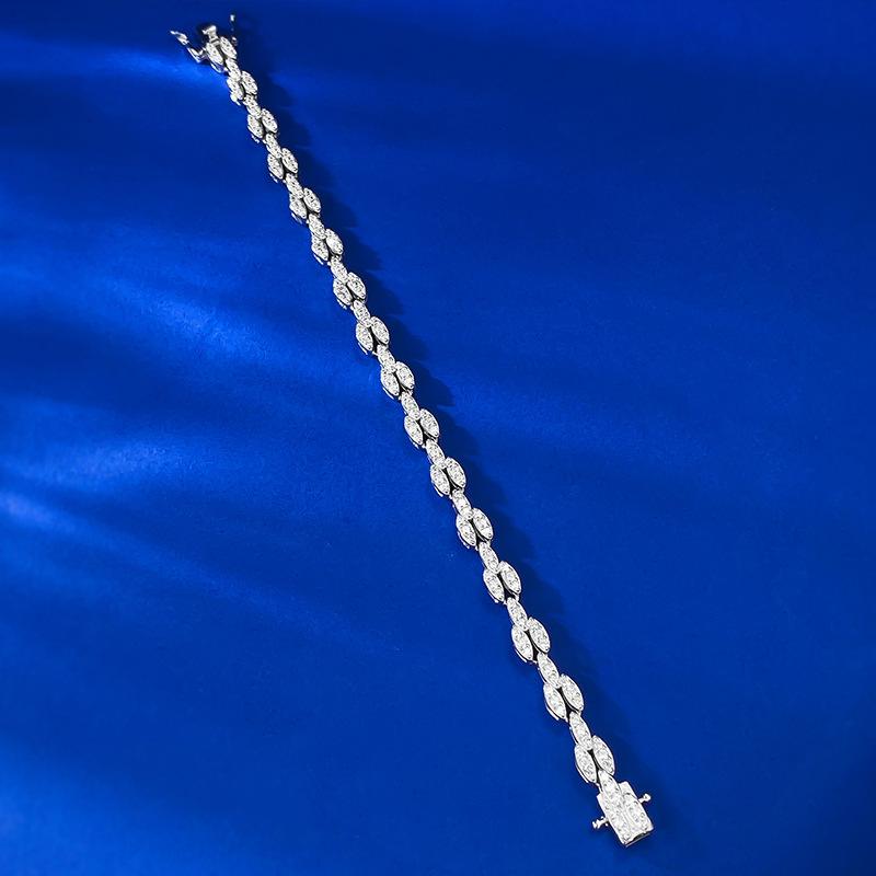 S925 Sterling Silver Full Elonggate Oval Stones 8A Cubic Zirconia Bracelet-305(15%)