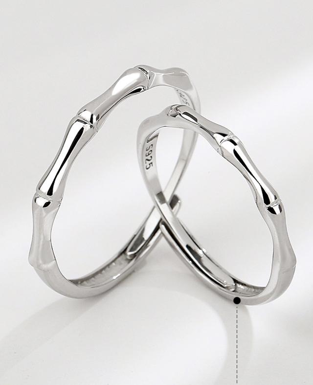 S925 Sterling Silver Ancient Style Bamboo Joint Couple Rings - 485 weddingring(45%)