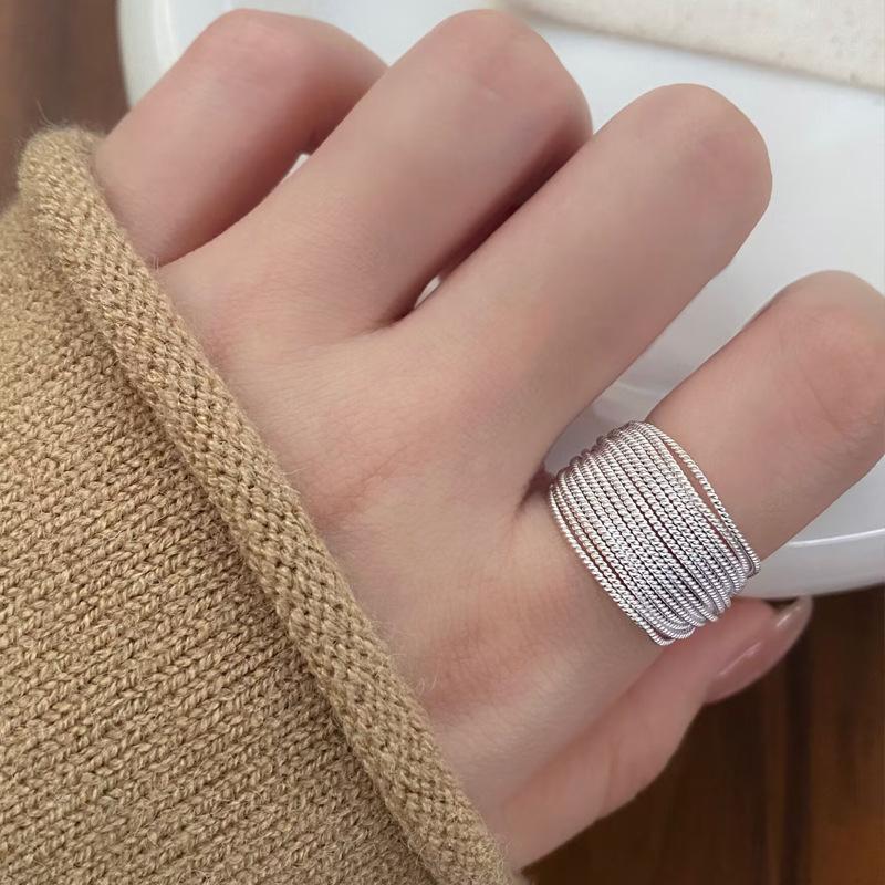 S925 Sterling Silver Minimalist Multi-layer Line Geometry Open Ring for Women -508(45%)
