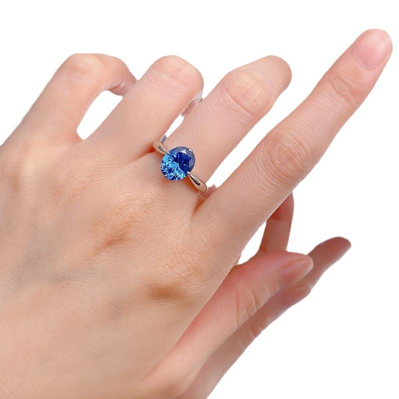S925 Sterling Silver Blue Oval Cut Oval Ring 8*10mm 6A Cubic Zirconia Ring-374(35%)