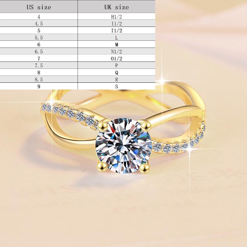 S925 Sterling Silver Four-claw Golden Ring Synthetic Moissanite Ring 1Carat-170(35%)