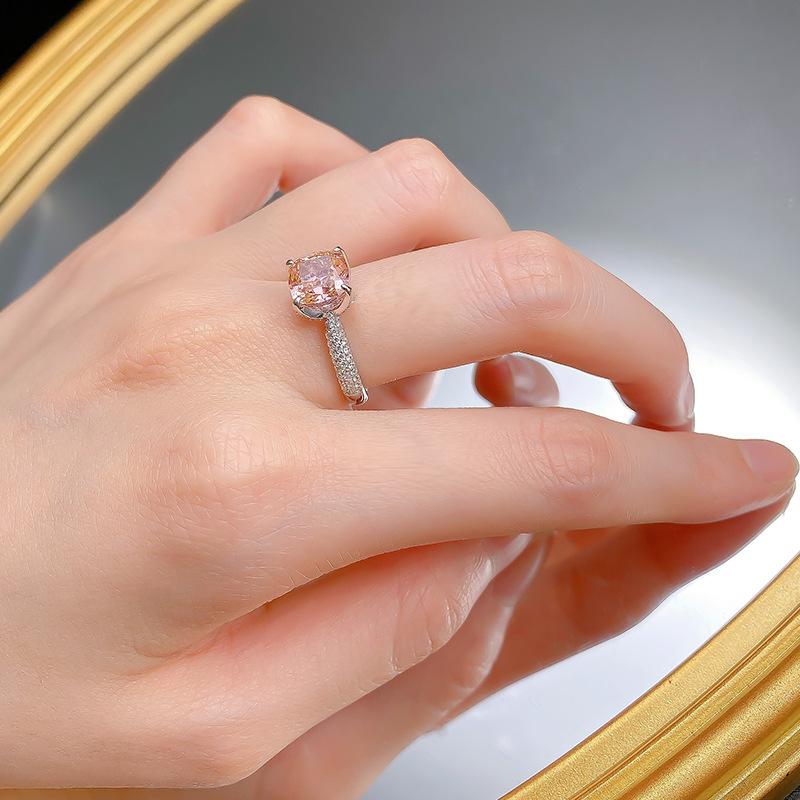 S925 Sterling Silver Pink Flower Bud Square 8*8mm 6A Cubic Zirconia Ring-426(25%)