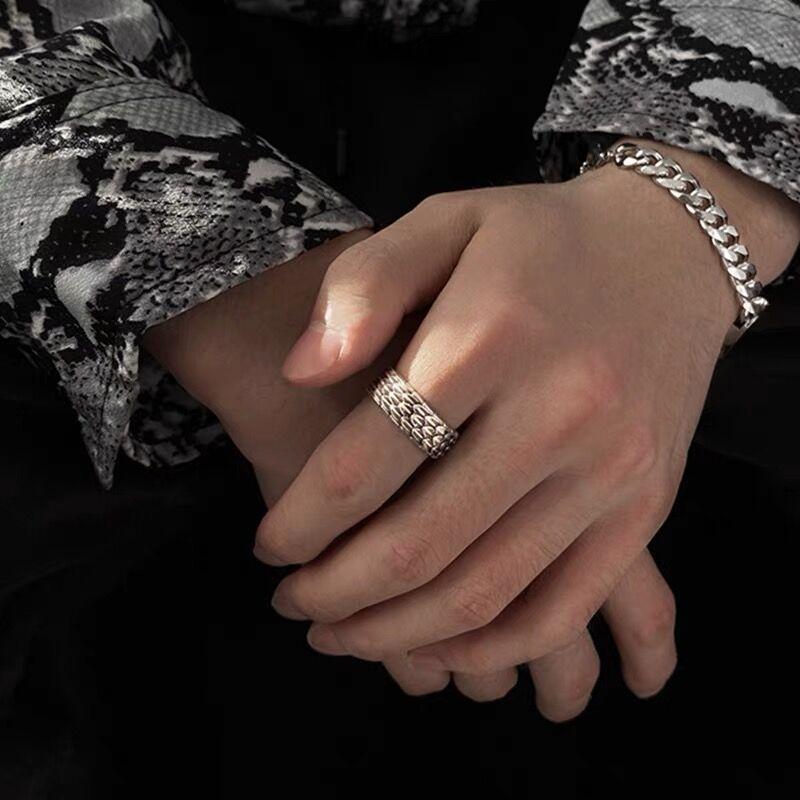 S925 Sterling Silver Dragon Scale Ring Men's retro - 548(45%)