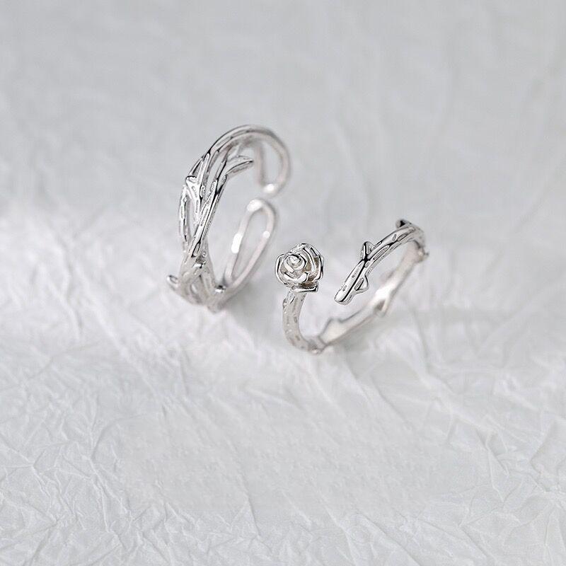 S925 Sterling Silver Thorns and Roses Couple Open Ring - 543 weddingring(45%)